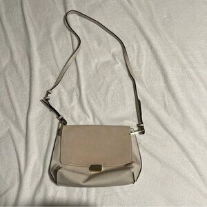 H&M Cross Body Purse Bag Light Gray Metal Clasp Suede Interior Pocket